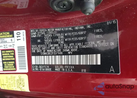 2015 Toyota Sienna Le 8 Passenger from USA, damaged, VIN 5TDKK3DC2FS571486